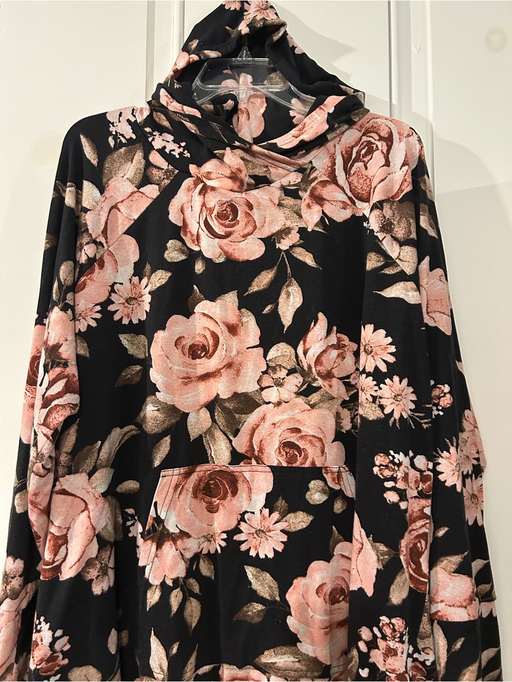LuLaRoe Black Hoodie with Blush Rose Print